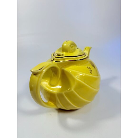 Hall Teapot Vintage #0799 Canary With Gold Trim Leaves & Acorns Hook Lid 6 Cups - Picture 6 of 16